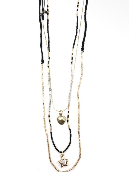 Anju Jewelry Jewelry - Gold and Black Layered Heart & Star 3 Necklace Set